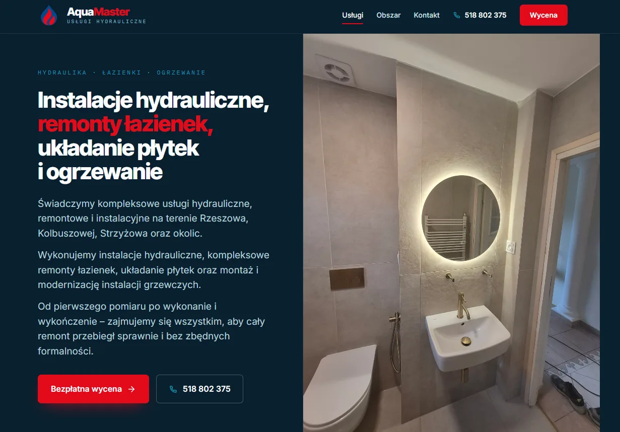 Podgląd strony AquaMaster — Usługi Hydrauliczne